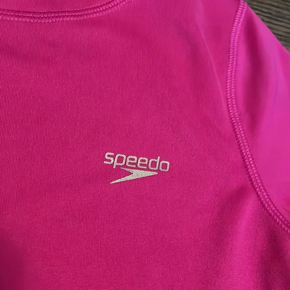 EUC! Speedo Dark Pink UV Short Sleeve Swim Shirt Size 7/8